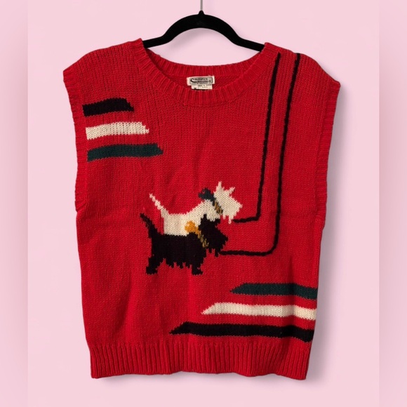 Campus Casuals Sweaters - Vintage Campus Casuals Scottie Dog Sweater Vest Red Knit Size L